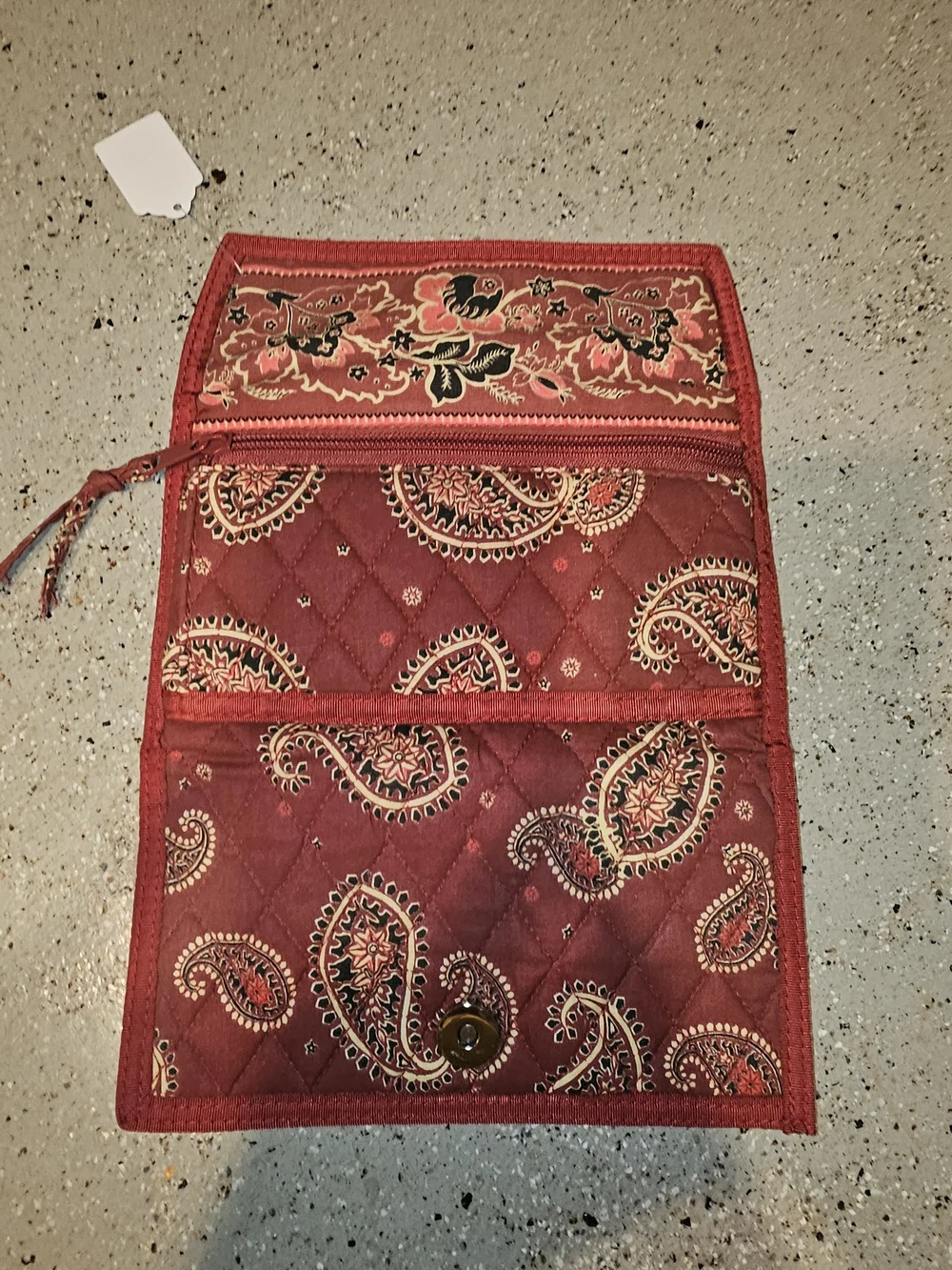 Quilted Paisley Wallet in Deep Red